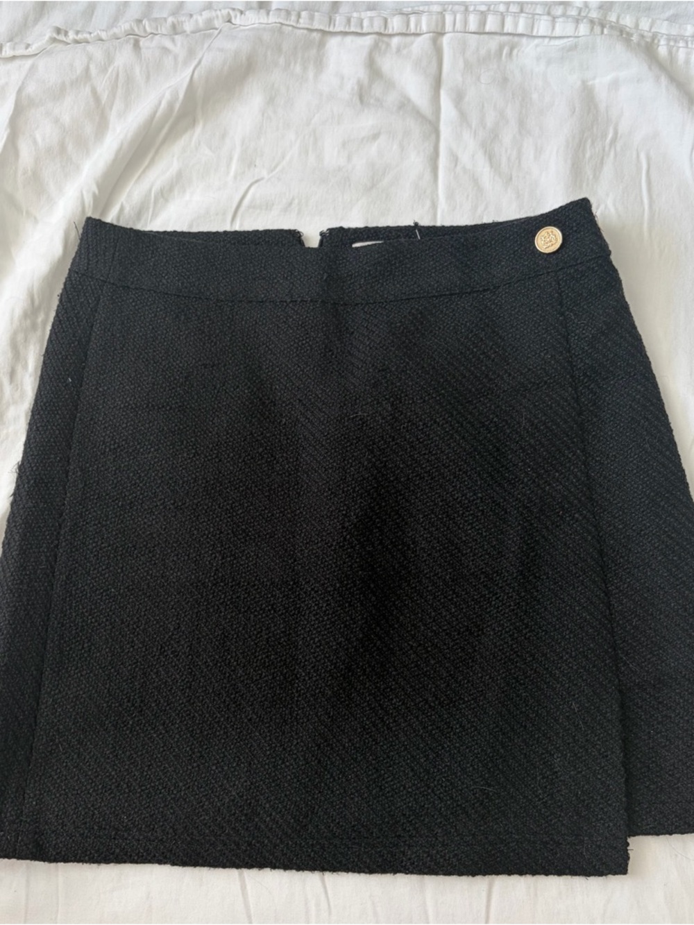 Loft Black Tweed Mini Skirt with Gold Accent